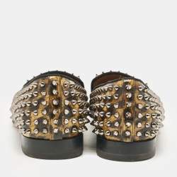 Christian Louboutin Black/Brown Leopard Print Patent Leather Dandelion Spikes Smoking Slippers Size 43