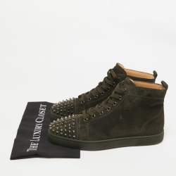 Christian Louboutin Olive Green Suede Lou Spikes Sneakers Size 43.5