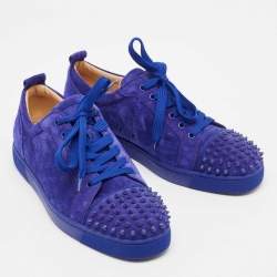 Christian Louboutin Blue Suede Louis Junior Spikes Lace Up Sneakers Size 44