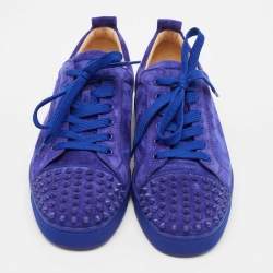 Christian Louboutin Blue Suede Louis Junior Spikes Lace Up Sneakers Size 44