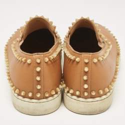 Christian Louboutin Brown Leather Pik Boat Slip On Sneakers Size 42
