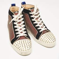 Christian Louboutin Multicolor Leather and Suede Lou Spikes High Top Sneakers Size 46