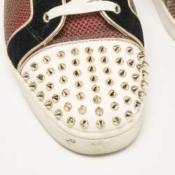 Christian Louboutin Multicolor Leather and Suede Lou Spikes High Top Sneakers Size 46