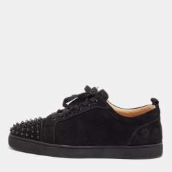 Christian Louboutin Black Suede Louis Junior Spikes Sneakers Size 44