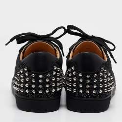 Pre Owned Christian Louboutin Black Glitter Suede Seavaste 2 Sneakers Size 43