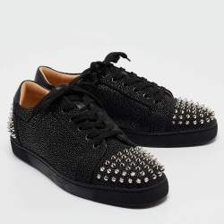 Pre Owned Christian Louboutin Black Glitter Suede Seavaste 2 Sneakers Size 43
