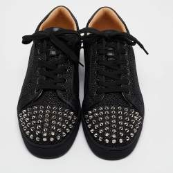 Pre Owned Christian Louboutin Black Glitter Suede Seavaste 2 Sneakers Size 43