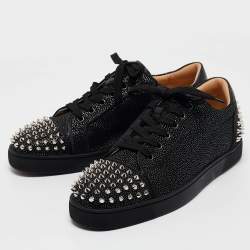 Pre Owned Christian Louboutin Black Glitter Suede Seavaste 2 Sneakers Size 43