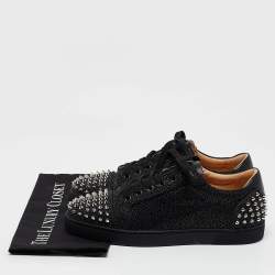 Pre Owned Christian Louboutin Black Glitter Suede Seavaste 2 Sneakers Size 43