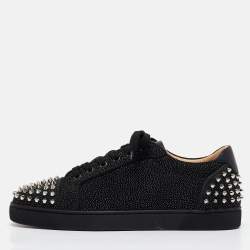 Pre Owned Christian Louboutin Black Glitter Suede Seavaste 2 Sneakers Size 43