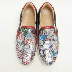 Christian Louboutin Multicolor Graffiti Sequins and Leather Slip On Sneakers Size 44