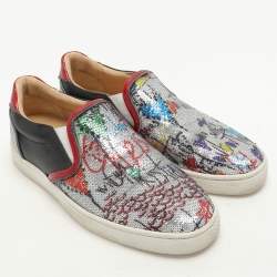 Christian Louboutin Multicolor Graffiti Sequins and Leather Slip On Sneakers Size 44