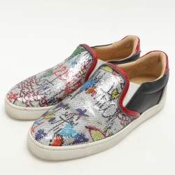 Christian Louboutin Multicolor Graffiti Sequins and Leather Slip On Sneakers Size 44