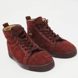 Pre Owned Christian Louboutin Burgundy Suede Louis High Top Sneakers Size 40
