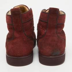Pre Owned Christian Louboutin Burgundy Suede Louis High Top Sneakers Size 40