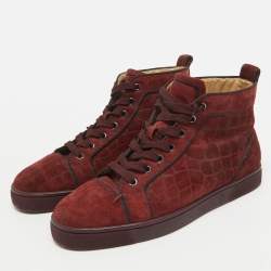 Pre Owned Christian Louboutin Burgundy Suede Louis High Top Sneakers Size 40