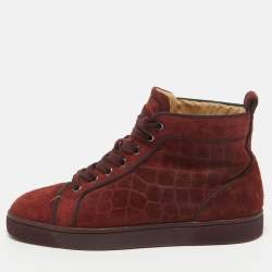 Pre Owned Christian Louboutin Burgundy Suede Louis High Top Sneakers Size 40