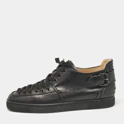 Christian Louboutin Black Leather Alfe Lace Up Sneakers Size 42