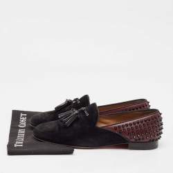 Christian Louboutin Black/Burgundy Suede and Leather Tassilo Loafers Size 43