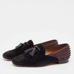 Christian Louboutin Black/Burgundy Suede and Leather Tassilo Loafers Size 43