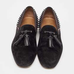 Christian Louboutin Black/Burgundy Suede and Leather Tassilo Loafers Size 43
