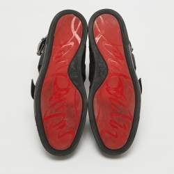 Christian Louboutin Black Canvas And Leather Snap Shoot Spikes Sneakers Size 40.5