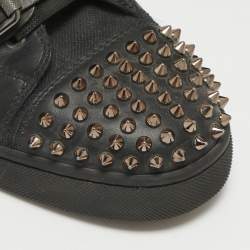 Christian Louboutin Black Canvas And Leather Snap Shoot Spikes Sneakers Size 40.5