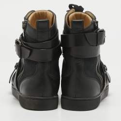 Christian Louboutin Black Canvas And Leather Snap Shoot Spikes Sneakers Size 40.5