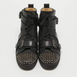 Christian Louboutin Black Canvas And Leather Snap Shoot Spikes Sneakers Size 40.5