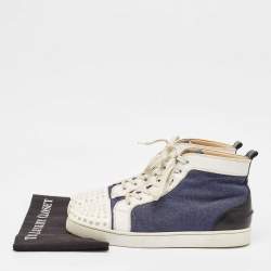 Christian Louboutin White/Blue Leather Lou Degra Spike High Top Sneakers Size 43.5