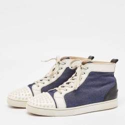 Christian Louboutin White/Blue Leather Lou Degra Spike High Top Sneakers Size 43.5