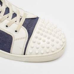 Christian Louboutin White/Blue Leather Lou Degra Spike High Top Sneakers Size 43.5