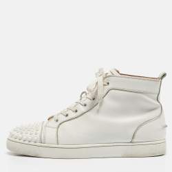 Christian Louboutin White Leather Louis Spikes High Top Sneakers Size 43.5