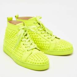 Pre Owned Christian Louboutin Green Leather Louis Spikes High Top Sneakers Size 44