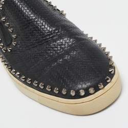 Christian Louboutin Black Embossed Leather Slip On Sneakers Size 44.5