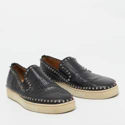 Christian Louboutin Black Embossed Leather Slip On Sneakers Size 44.5
