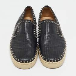 Christian Louboutin Black Embossed Leather Slip On Sneakers Size 44.5