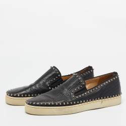 Christian Louboutin Black Embossed Leather Slip On Sneakers Size 44.5