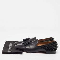 Christian Louboutin Black Leather and Suede Spikes Smoking Slippers Size 44.5