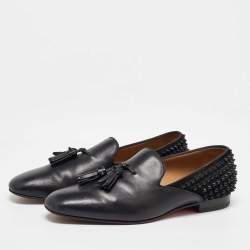 Christian Louboutin Black Leather and Suede Spikes Smoking Slippers Size 44.5