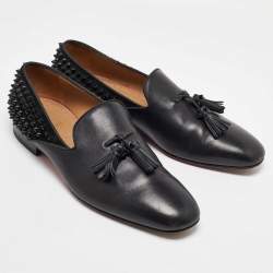 Christian Louboutin Black Leather and Suede Spikes Smoking Slippers Size 44.5
