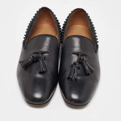Christian Louboutin Black Leather and Suede Spikes Smoking Slippers Size 44.5