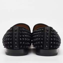 Christian Louboutin Black Leather and Suede Spikes Smoking Slippers Size 44.5
