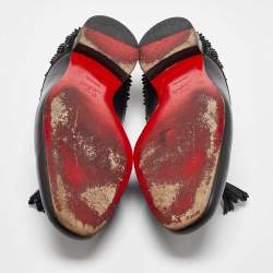 Christian Louboutin Black Leather and Suede Spikes Smoking Slippers Size 44.5
