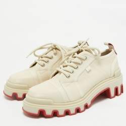 Christian Louboutin Cream Canvas Panamic Lace Up Sneakers Size 42
