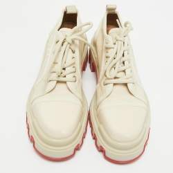 Christian Louboutin Cream Canvas Panamic Lace Up Sneakers Size 42