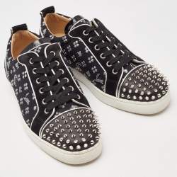 Pre Owned Christian Louboutin Black Loubi in the Sky Jacquard and Suede Spikes Orlato Sneakers Size 42