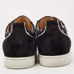 Pre Owned Christian Louboutin Black Loubi in the Sky Jacquard and Suede Spikes Orlato Sneakers Size 42