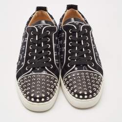Pre Owned Christian Louboutin Black Loubi in the Sky Jacquard and Suede Spikes Orlato Sneakers Size 42