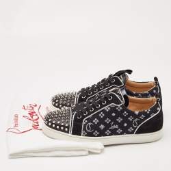 Pre Owned Christian Louboutin Black Loubi in the Sky Jacquard and Suede Spikes Orlato Sneakers Size 42